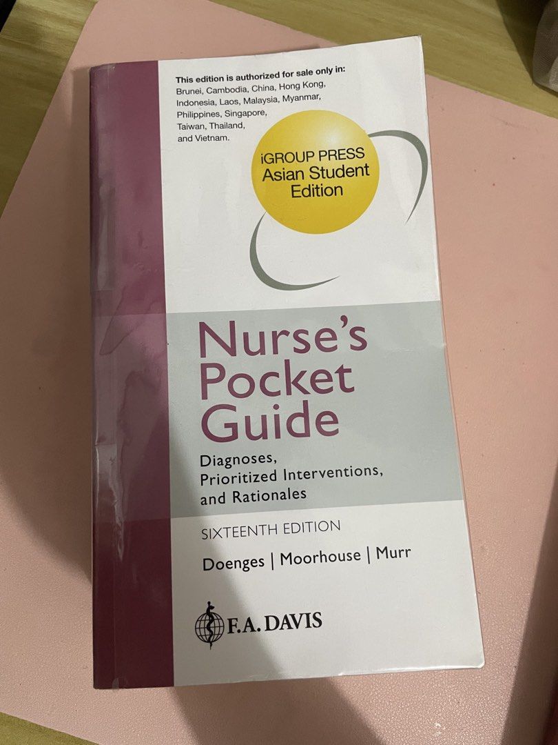 Nurse’s Pocket Guide (NANDA) 16th Edition (Category: Textbooks) located in Manila. Submitted by ynaaacs (Listing ID 1464891348, Image 1). Description: WTS/LFB: Nurse’s Pocket Guide (NANDA) 16th Edition - in vv good condition - with plastic cover (still intact) - no highlights - delivery fee not included, to be shouldered by the buyer - pls send a message if u want more pics of the book to check the condition 📍LOC: Parañaque 💵MOP: GCASH, Gotyme,