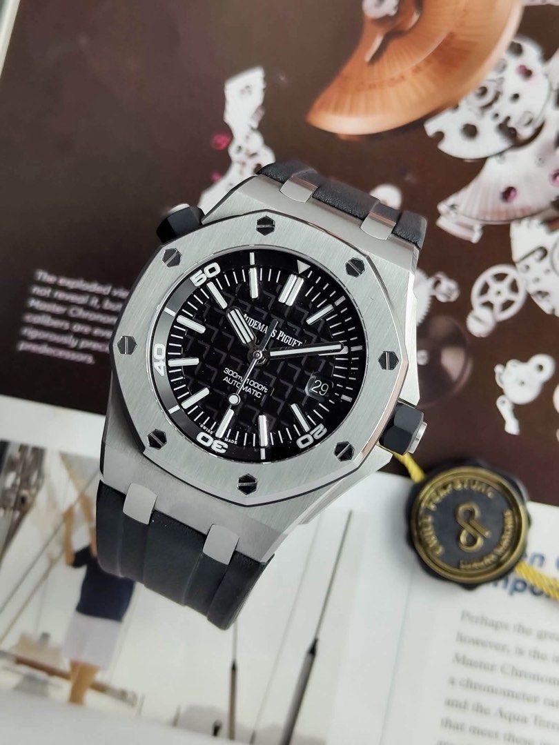 Offshore Diver Black Dial (Category: Men's Watches) located in Makati City. Submitted by swissperpetual (Listing ID 1464833547, Image 2). Description: Audemars Piguet Royal Oak Offshore Diver Black Dial 15710ST.OO.A002CA.01 2015 42mm Complete Set Condition: 9/10 (Excellent Condition) Price: P988,000 Negotiable 🤝 7 Day Moneyback Guarantee 🧑‍🔧 1 Year SP Service Warranty 💱 Trades Offers and Pre-orders Accepted 💳 Credit Card Options Available 🪙