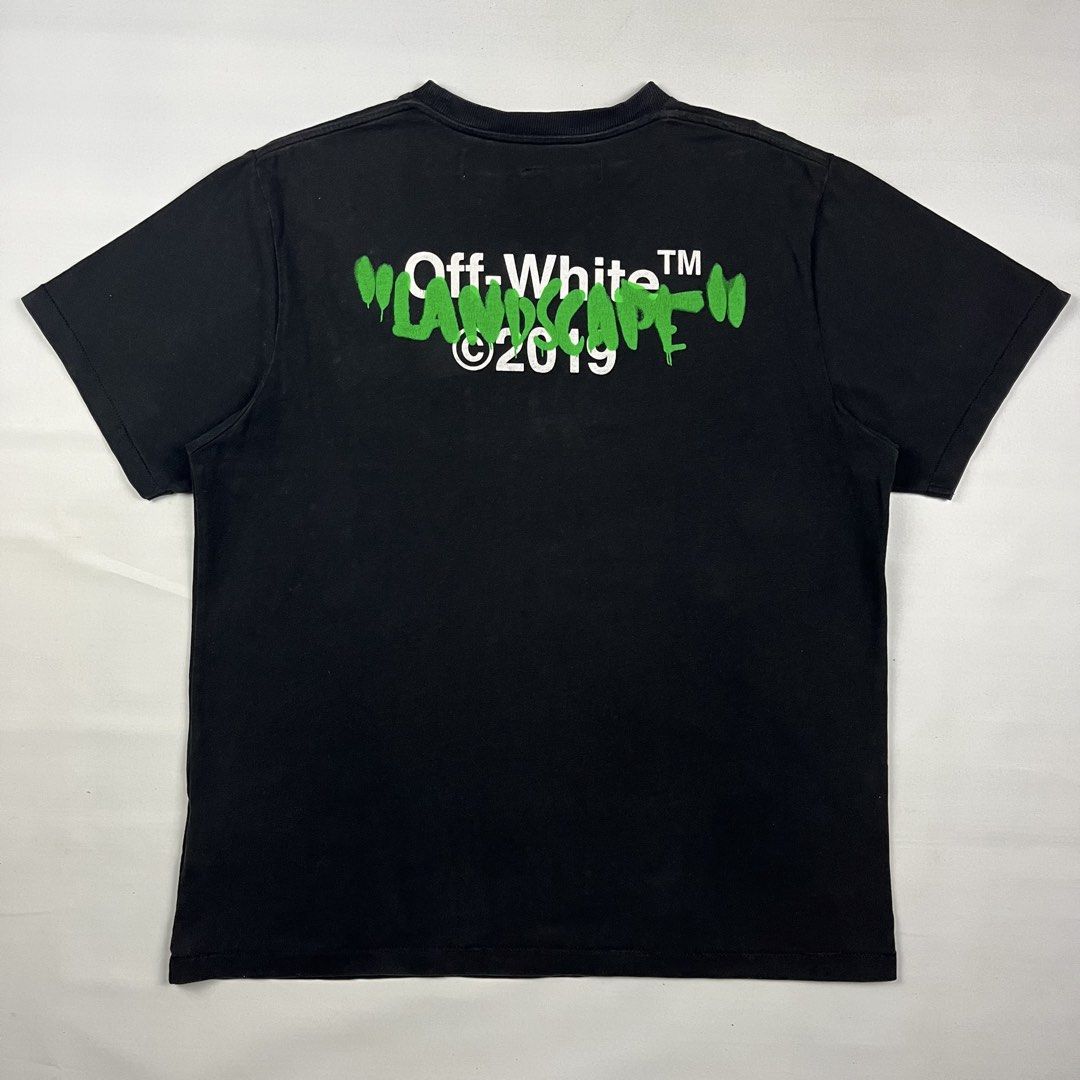 Off-White “LANDSCAPE” SS19 Tee (Category: Tshirts & Polo Shirts ) located in Puerto Princesa. Submitted by paradise5300 (Listing ID 1464925385, Image 2). Description: Off-White “LANDSCAPE” SS19 Tee Tagged Size: Large Dimensions Inches length: 28.3 Inches width: 22.5 Condition: Very good Color rate: 9.5 Flaws: Hairline cracks & signs of usage 1,499 shipping fee is not yet included. .