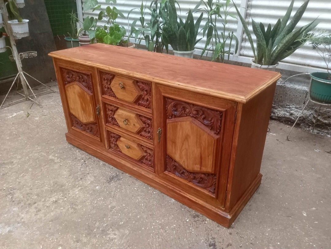 Old Buffet Cabinet (Category: Shelves, Cabinets & Racks) located in Rizal. Submitted by mommykiee (Listing ID 1464871559, Image 2). Description: Old buffet cabinet Made of mix narra & ply 1pc narra top Size: L59 W18 H29.5inch Stripped & varnished.