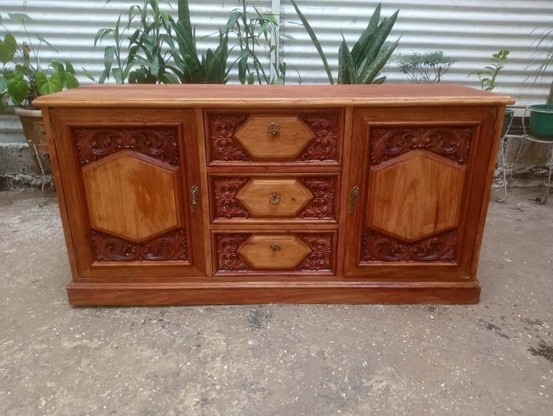 Old Buffet Cabinet (Category: Shelves, Cabinets & Racks) located in Rizal. Submitted by mommykiee (Listing ID 1464871559, Image 1). Description: Old buffet cabinet Made of mix narra & ply 1pc narra top Size: L59 W18 H29.5inch Stripped & varnished.