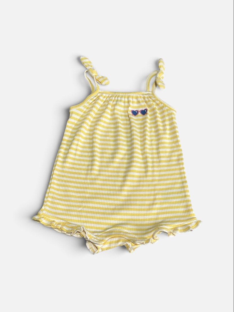 Old Navy Baby Yellow Striped Romper (Category: Babies & Kids Fashion) located in San Juan City. Submitted by deeescloset (Listing ID 1464894341, Image 1). Description: Old Navy Baby Striped Yellow Romper - used twice only - 18 to 24mos on tag.
