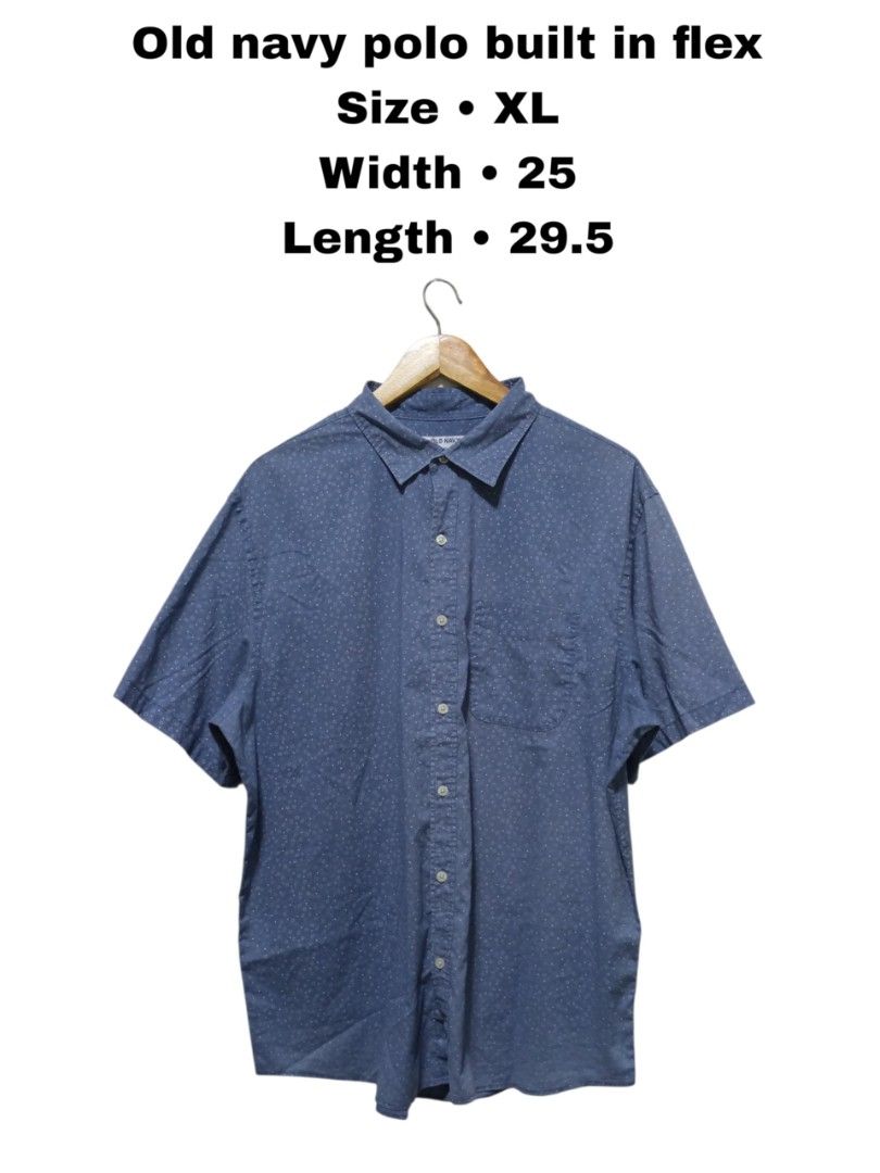Old Navy Built-In Flex Shirt Size XL (Category: Shirts) located in Magdalena. Submitted by magdalenathrift20 (Listing ID 1464910254, Image 1). Description: - Brand: Old Navy - Size: XL (Width: 25", Length: 29.5") - Color/Design: Blue with all-over small white pattern - Material: Comfortable Built-In Flex fabric - Features: Short sleeves, front chest pocket, standard collar - Origin: Made in Bangladesh - Condition: Excellent/Ready to wear.