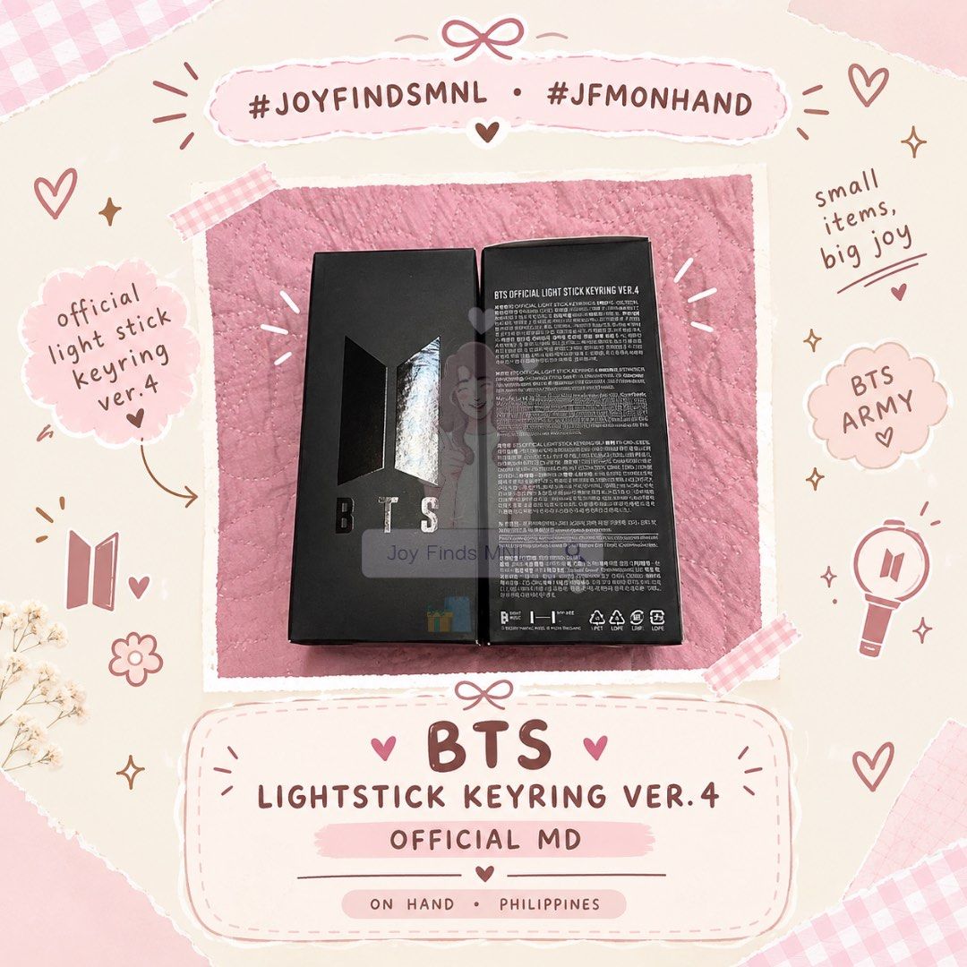 ONHAND | BTS LIGHTSTICK KEYRING VER.4 (Category: K-Wave Merchandise) located in Paranaque City. Submitted by joyfindsmnl (Listing ID 1464927208, Image 1). Description: ONHAND | BTS OFFICIAL LIGHT STICK KEYRING VER.4 🛍️ Weverse 🏷️ ₱1,600 Payment terms option: 📌 1. PAYO 📌 2. Flexible Payment Terms (₱500 required DP to reserve) • Local delivery fee not yet included 💰Mode of Payment : GCash/Maya/ QR only ~ BPI & BDO 🛵Mode of Delivery : GGX/Lala