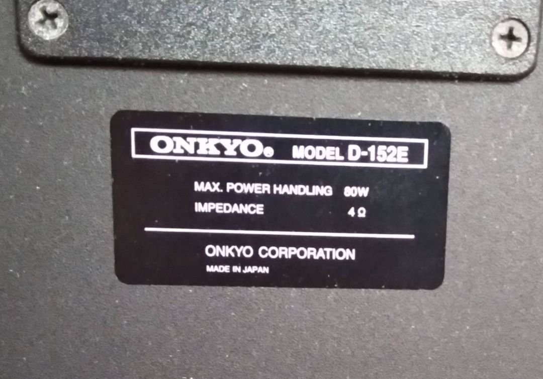 Onkyo D-152E Bookshelf Speakers Pair (Category: Soundbars, Speakers & Amplifiers) located in San Pedro. Submitted by mabosa (Listing ID 1464781307, Image 3). Description: - Brand/Model: Onkyo D-152E Bookshelf Speakers - Condition: Tested and working great, minor dust on drivers - Please see pictures to appreciate condition - Build: Solid and heavy with a rich wood grain finish cabinet, minor scratches - Design: Front-firing ports at the bottom an