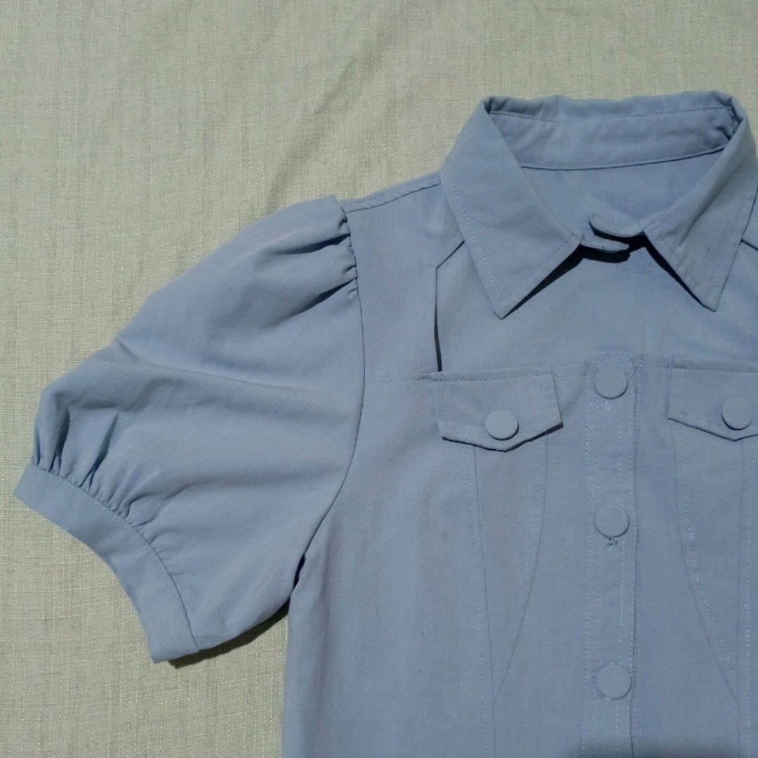 Pastel Blue Collared Blouse with Puff Sleeves (Category: Blouses) located in Abucay. Submitted by littleclosetfinds (Listing ID 1464951408, Image 2). Description: .