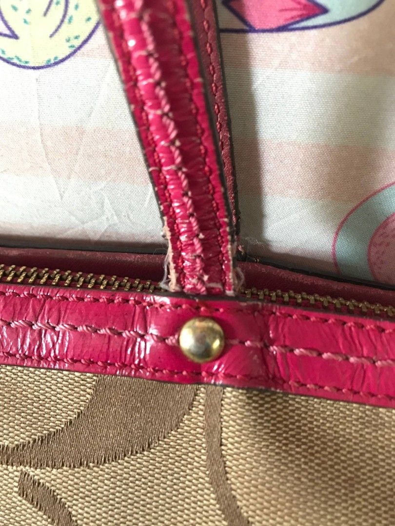 Pink Coach Bag w/ Hangtag (Category: Shoulder Bags) located in Daraga. Submitted by charismabossbabyricky (Listing ID 1464810542, Image 3). Description: - flaws are shown in picture - last picture shows partial damage on back part of the bag caused by rubbing alcohol - inside of the bag needs wash, stains are from makeup only so it can be removed.