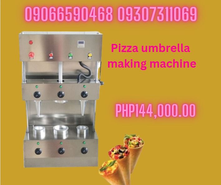 Pizza umbrella maker machine Pizza umbrella making machine (Category: Looking For) located in Makati City. Submitted by floressara96028 (Listing ID 1464794848, Image 1). Description: Pizza umbrella maker machine ₱144,000.00 "Power: 2.6KW Voltage: 220V/110V Capacity: 2pcs one time Productivity: 180-240pcs/hour Temperature: 0-300C Adjustable Material: 304# Food Grade Stainless Steel Mold Material: Aluminum Size:530mm*350mm*980mm Weight: 45KG " ✅ Qu