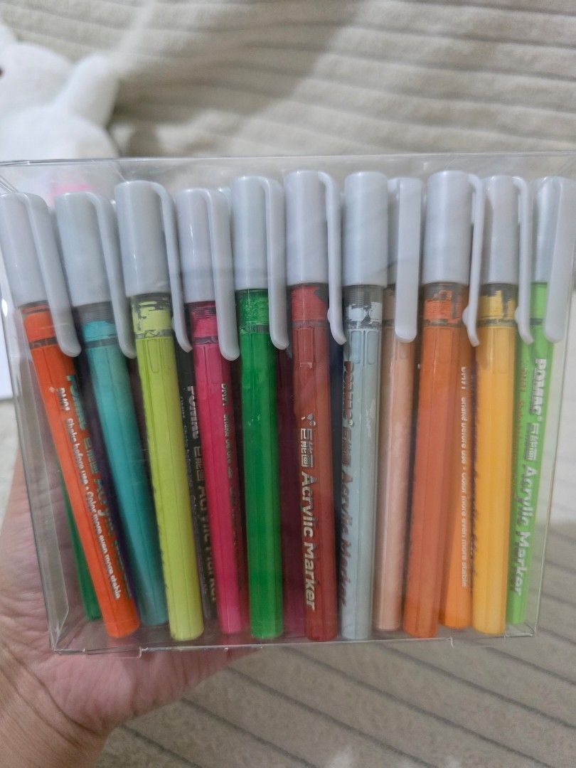 POMAC Acrylic Marker Set 48 Colors (Category: Craft Supplies & Tools) located in Mandaluyong City. Submitted by kendykeyn (Listing ID 1464813997, Image 3). Description: Free when one condition is met: -3 or more purchases (any item and amount); OR -purchases worth Php3,000 and above 💖 Brand: POMAC - Includes: Full set of assorted color acrylic markers - Tip Size: 4.5g - Packaging: Comes in a clear, convenient plastic storage case - Ideal for: Ar