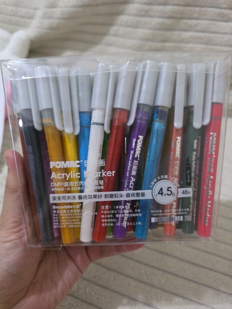 POMAC Acrylic Marker Set 48 Colors (Category: Craft Supplies & Tools) located in Mandaluyong City. Submitted by kendykeyn (Listing ID 1464813997, Image 2). Description: Free when one condition is met: -3 or more purchases (any item and amount); OR -purchases worth Php3,000 and above 💖 Brand: POMAC - Includes: Full set of assorted color acrylic markers - Tip Size: 4.5g - Packaging: Comes in a clear, convenient plastic storage case - Ideal for: Ar
