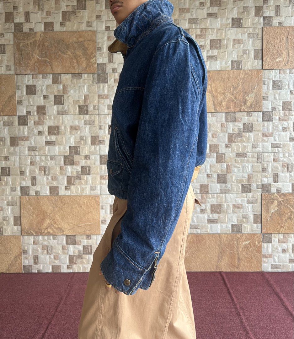 PPFM - LEATHER & DENIM BLEND ZIP UP JACKET (Category: Coats, Jackets and Outerwear) located in Bacolod City. Submitted by timelessbyjosh (Listing ID 1460237609, Image 3). Description: BEST FOR CASUAL & AMEKAJI OUTFITS SIZE : F ACTUAL COLOR : BROWN & DENIM BLUE COLOR RATE : 9 OUT OF 10 CONDITION : EXCELLENT MATERIAL : MADE IN : FLAWS : STAINS ON THE LINING DIMENSIONS LENGTH - 21. 5 WIDTH ( ARMPIT TO ARMPIT ) - 22 SHOULDER TO SHOULDER - 22 SLEEVE L