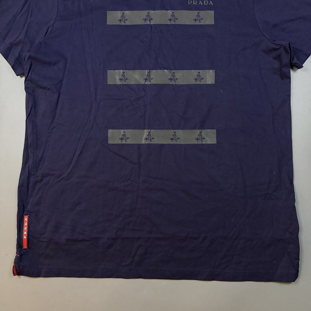Prada - Printed Red Tab Shirt Navy (Category: Luxury Apparel) located in Paranaque City. Submitted by millennial_goodz (Listing ID 1464887460, Image 3). Description: WTS Prada - Printed Red Tab Shirt Navy Size XL - 22 / 28.5" Excellent condition Minimal print cracks P1,000 only DM.
