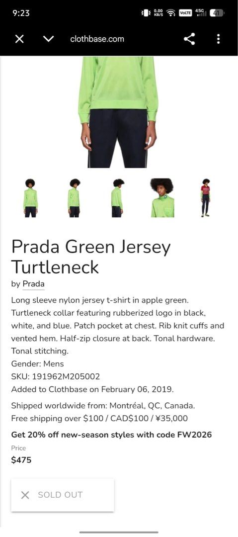 PRADA GREEN JERSEY TURTLENECK (Category: Longsleeves) located in Dasmarinas. Submitted by jessputrages (Listing ID 1464855366, Image 1). Description: For sale Prada Excellent condition No issue 9000 + sf Pm for more details.