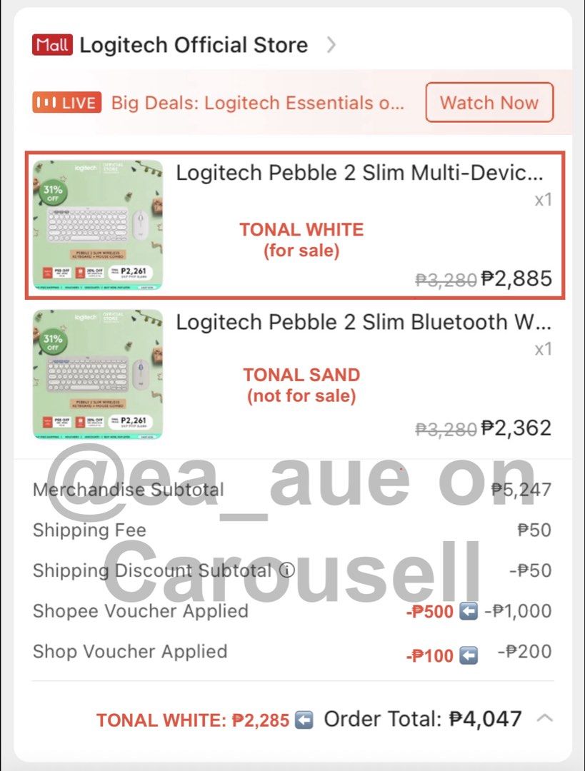 PRELOVED Logitech Pebble 2 Slim Multi-Device Bluetooth Wireless Mouse (Tonal White) (Category: Mouse & Mousepads) located in Bacoor. Submitted by ea_aue (Listing ID 1464880683, Image 3). Description: • used for just ~6 months (board exam review season) • bought for ₱2,285 (keyboard and mouse combo) on Sh0p3e last Dec 2024 • RFS: not using it anymore • MOP: GCash ⌨️ + 🖱️ PRELOVED KEYBOARD AND MOUSE COMBO: ₱1,700 ⌨️ PRELOVED KEYBOARD ONLY: ₱1,200 