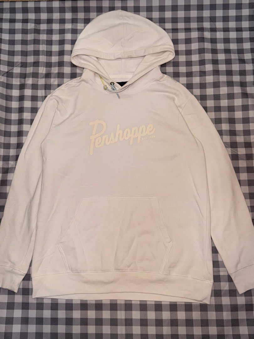 Preloved- Penshoppe Hoodie 🤍 (Category: Coats, Jackets and Outerwear) located in Manila. Submitted by littlefindsbyb (Listing ID 1464780419, Image 1). Description: 🤍 Preloved Penshoppe Cream Logo Hoodie 🤍 Classic, clean, and comfy everyday hoodie in a soft cream/off-white shade — an easy-to-style staple that pairs well with almost anything. 📏 Measurements: • Chest: ~42” • Length: ~28–29” • Best fits Medium–Large 👕 Details: • Brand: Penshoppe