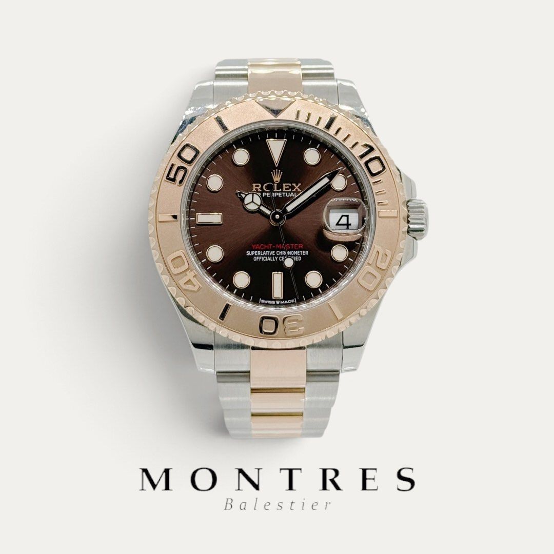 Pre-owned Rolex 18K Half Rose Gold 37MM Yacht Master 268621 Chocolate Dial (AN)(2021)(NFC) (Category: Watches) located in Singapore. Submitted by montresbalestier (Listing ID 1464797720, Image 1). Description: Please follow us for updates on our latest watches! Brand: Rolex Model: Yacht Master Reference: 268621 Size: 37MM Material: Steel & Rose Gold Dial: Chocolate Condition: like new , watch and NFC cert , white tag Warranty: Dated AN Series , J