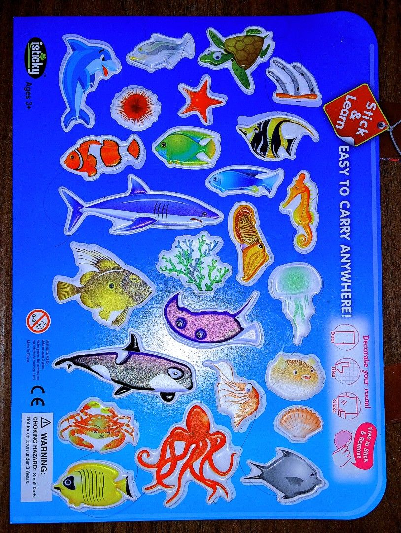 PUFFY GEL STICKERS (Category: Educational & Learning Toys) located in Caloocan City. Submitted by tenderluv (Listing ID 1464776724, Image 1). Description: Reusable ocean-themed puffy gel stickers for children. Restickable and removable decorations suitable for smooth surfaces like glass, doors or tiles..