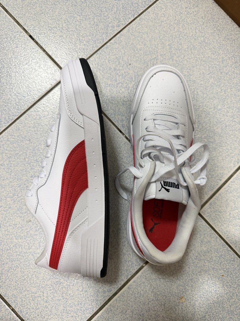 Puma Caracal Shoes - Red/White (Category: Sneakers) located in Cainta. Submitted by msolocampo47224 (Listing ID 1464816175, Image 1). Description: P1,000 each Unisex - Brand: Puma - Color: White with red side branding - Comfort: Softfoam insoles for extra cushioning - Sole: Black rubber outsole with great grip - Condition: Clean uppers and pristine soles Other pair is UK 3.5.
