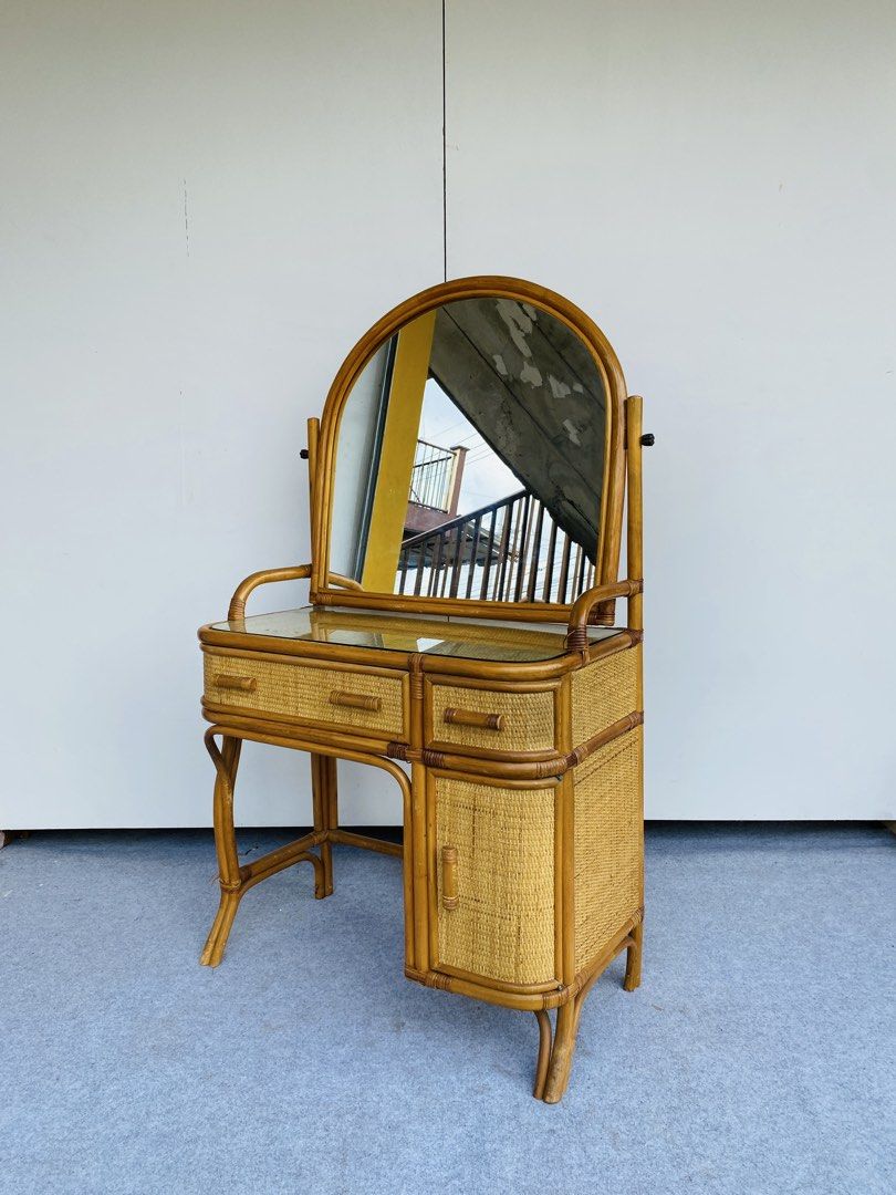 Rattan Vanity Mirror / Vanity Dresser (Category: Tables & Sets) located in Manila. Submitted by elliefurnies31 (Listing ID 1464823952, Image 1). Description: "JAPAN SURPLUS" RATTAN VANITY MIRROR / VANITY DRESSER SIZE: 31L" x 17W" x 28-54H" inches (AS-IS ITEM) IN GOOD CONDITION.
