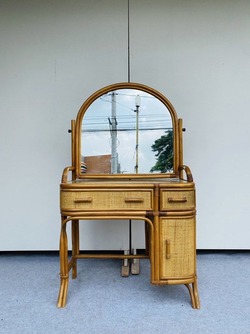 Rattan Vanity Mirror / Vanity Dresser (Category: Tables & Sets) located in Manila. Submitted by elliefurnies31 (Listing ID 1464823952, Image 3). Description: "JAPAN SURPLUS" RATTAN VANITY MIRROR / VANITY DRESSER SIZE: 31L" x 17W" x 28-54H" inches (AS-IS ITEM) IN GOOD CONDITION.