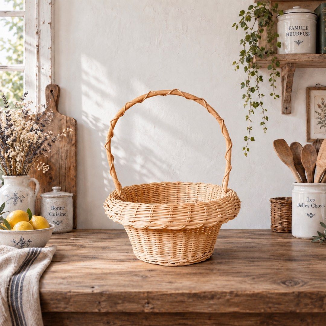 Rattan Wicker Basket with Long Handle (Category: Other Home Decor) located in Quezon City. Submitted by handpickedecors (Listing ID 1464878908, Image 2). Description: Rattan Wicker Basket with Long Handle 270.00 Size: 5”H x 12”L x 9”W.