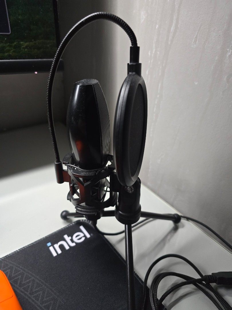 Redragon USB Condenser Microphone with Pop Filter, Shock Mount & Tripod (Category: Microphones) located in Taguig. Submitted by movingout_ph (Listing ID 1464928947, Image 2). Description: Description: Selling my Redragon USB condenser microphone setup. Used but in good physical condition. Great for work-from-home meetings, Discord, gaming, streaming, voice recording, or online classes. Included: -Redragon USB microphone -Shock mount -Pop filter w