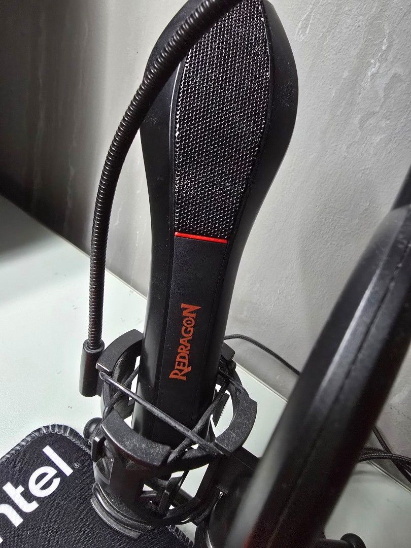 Redragon USB Condenser Microphone with Pop Filter, Shock Mount & Tripod (Category: Microphones) located in Taguig. Submitted by movingout_ph (Listing ID 1464928947, Image 3). Description: Description: Selling my Redragon USB condenser microphone setup. Used but in good physical condition. Great for work-from-home meetings, Discord, gaming, streaming, voice recording, or online classes. Included: -Redragon USB microphone -Shock mount -Pop filter w