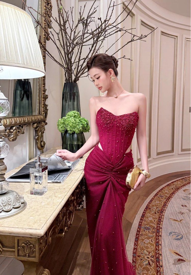 [RENT] Rosalia by Aster (Category: Evening dresses & gowns) located in Imus. Submitted by aster.curated (Listing ID 1464889774, Image 2). Description: Introducing: Rosalia 🌹✨ Drenched in deep crimson, dusted with starlight-inspired beadwork, and cut with just a whisper of drama. Rosalia was made for moonlit waltzes, grand entrances, and unforgettable nights where magic feels real. 💌 Send us a DM with your date to reserve Rosalia for your specia