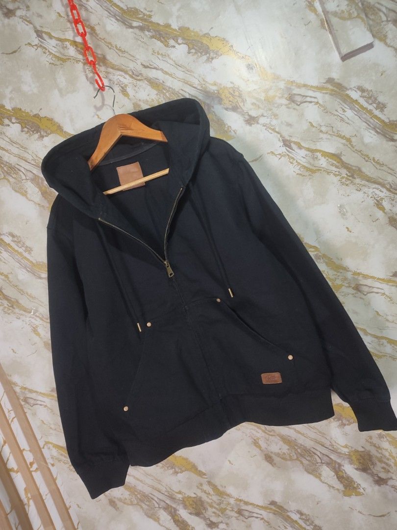 Retro Black Canvas Hooded Zip Jacket (Category: Coats, Jackets and Outerwear) located in Cabuyao City. Submitted by jederama (Listing ID 1464849363, Image 2). Description: ARTISAN CRAFTSMANSHIP - ACTIVE WORK WEAR JACKET SIZE : LARGE ON TAG WIDTH - 24.5 LENGTH - 26.5 EXCELLENT CONDITION MALUTONG PA AUTHENTIC 💯 1,400 + SHIPPING FEE.