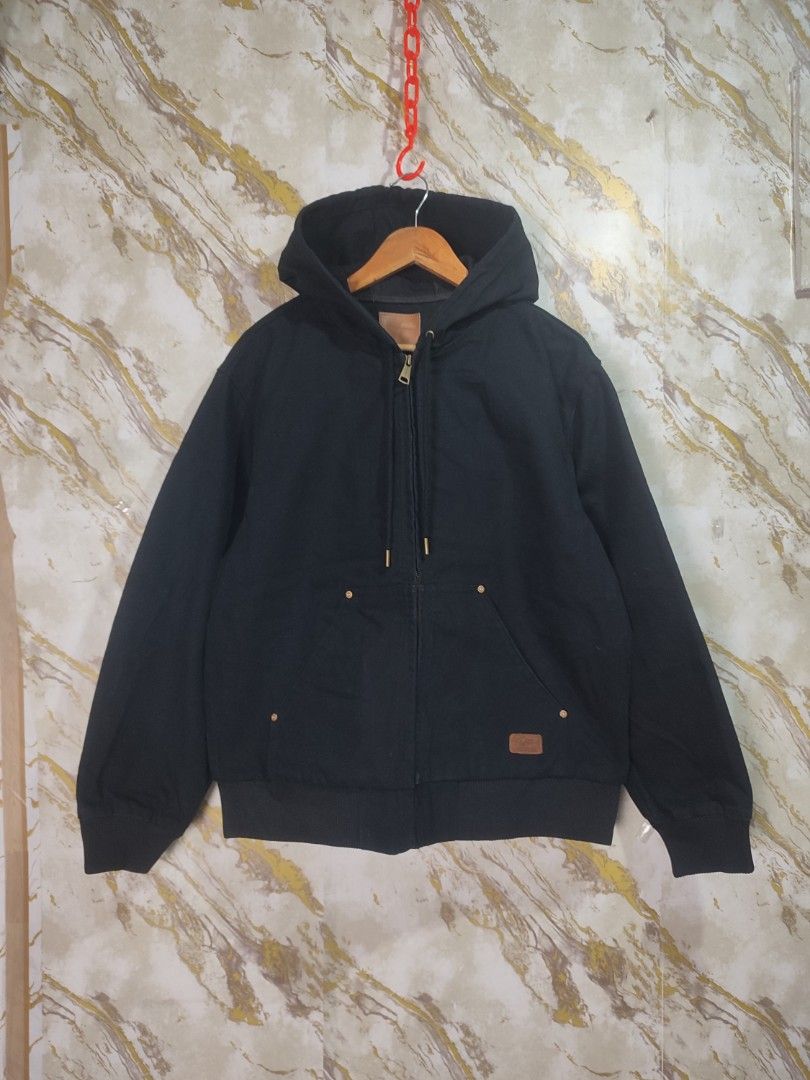 Retro Black Canvas Hooded Zip Jacket (Category: Coats, Jackets and Outerwear) located in Cabuyao City. Submitted by jederama (Listing ID 1464849363, Image 1). Description: ARTISAN CRAFTSMANSHIP - ACTIVE WORK WEAR JACKET SIZE : LARGE ON TAG WIDTH - 24.5 LENGTH - 26.5 EXCELLENT CONDITION MALUTONG PA AUTHENTIC 💯 1,400 + SHIPPING FEE.