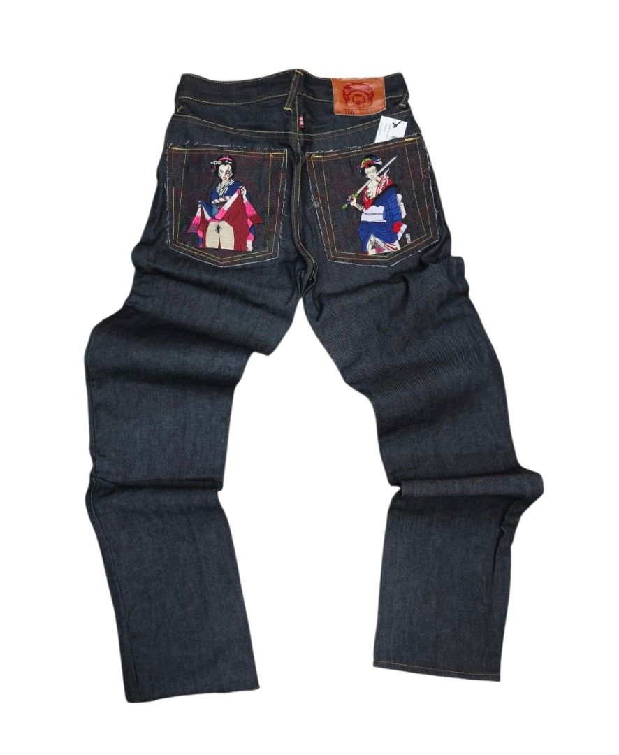 RMC( Red Monkey Company) Jeans (Category: Jeans) located in Digos. Submitted by emmanuel28 (Listing ID 1464806071, Image 1). Description: Y2K Archival Piece RMC Geisha Wave Design Brand new with Hangtag Brought from Japan W/ Original Vintage Wooden box Embroidery Selvedge Size 30 on Tag Actual measurements: Waist - 33 Length - 47 inches Leg Opening - 8 inches Location: Davao del sur Selling below SRP ($450 MSRP on tag) Buyer shoulders shipping fe