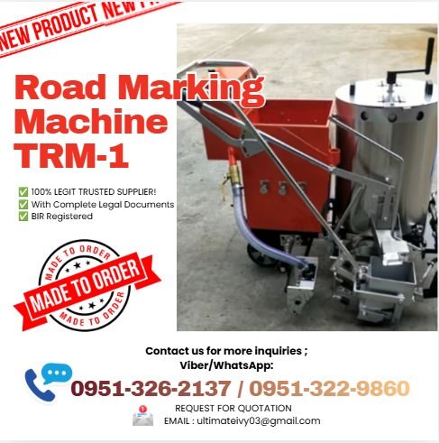 Road Marking Machine TRM-1 (Category: Everything Else Others) located in Malabon City. Submitted by moannataga43633 (Listing ID 1464848861, Image 1). Description: 1. Insulation barrel: double-layered stainless steel thermal insulation heating barrel, double-layered stainless steel pot bottom, capacity 100kg, vertical manual stirring device, detachable barrel design. 2. Glass beads storage box: 10kg/box 3． Adjustable glass bead spreader: synchrono