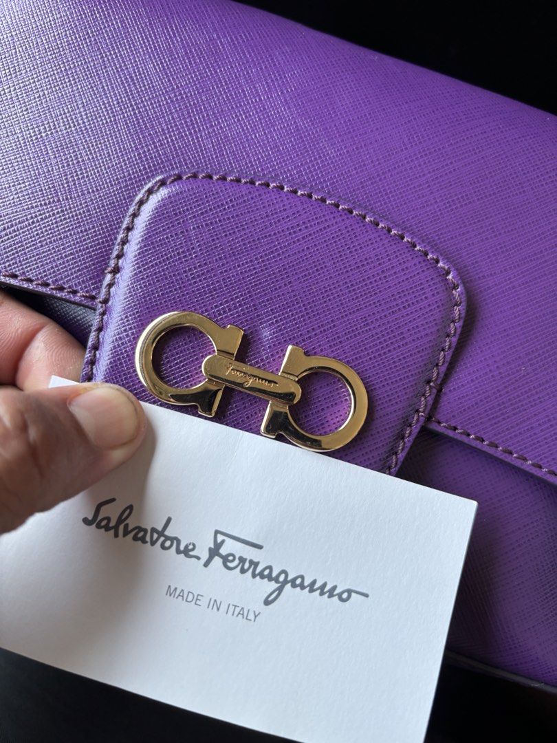 Salvatorre Ferragamo (Category: Luxury Bags & Wallets) located in Legazpi City. Submitted by thesource052 (Listing ID 1464906865, Image 3). Description: Salvatorre Ferragamo Shoulder Bag / Kili bag Almost new With authenticity card Grape Srp before : 8900 HKD. .