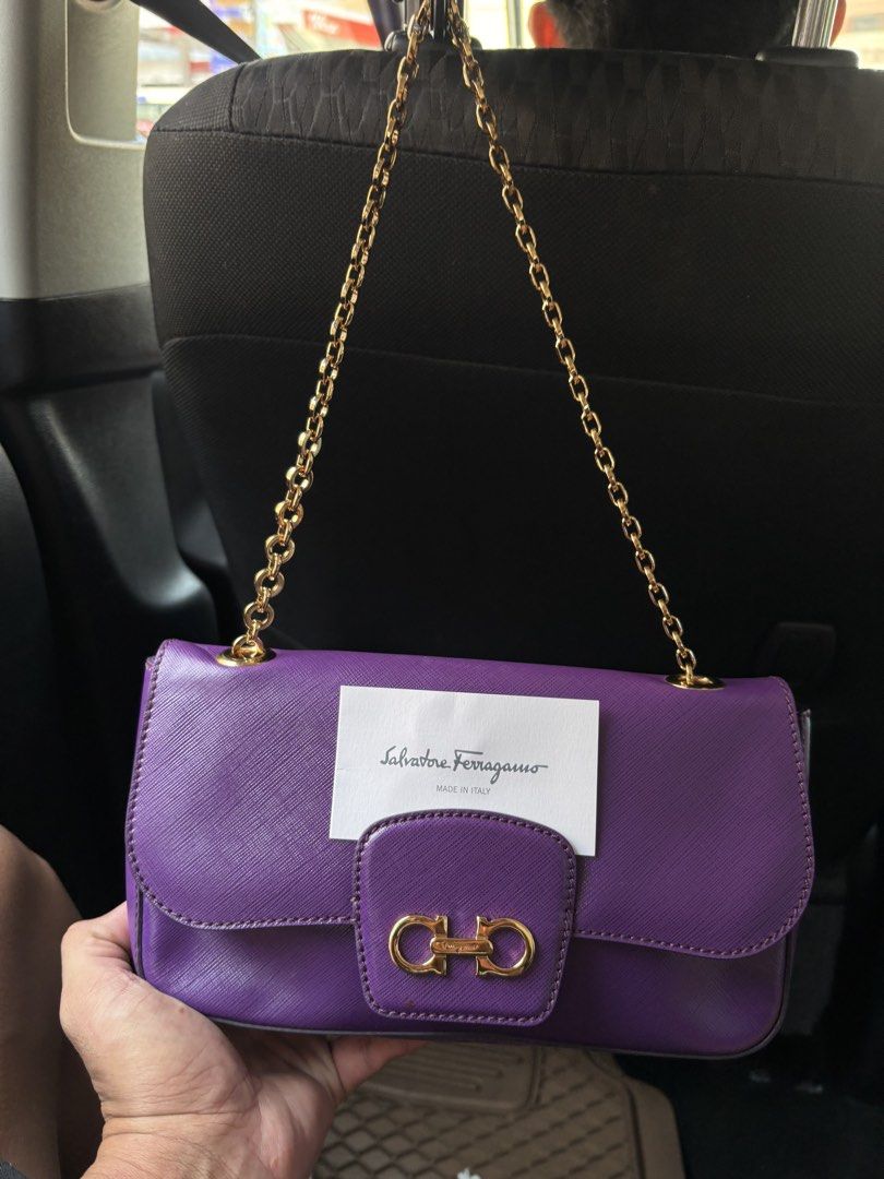 Salvatorre Ferragamo (Category: Luxury Bags & Wallets) located in Legazpi City. Submitted by thesource052 (Listing ID 1464906865, Image 1). Description: Salvatorre Ferragamo Shoulder Bag / Kili bag Almost new With authenticity card Grape Srp before : 8900 HKD. .