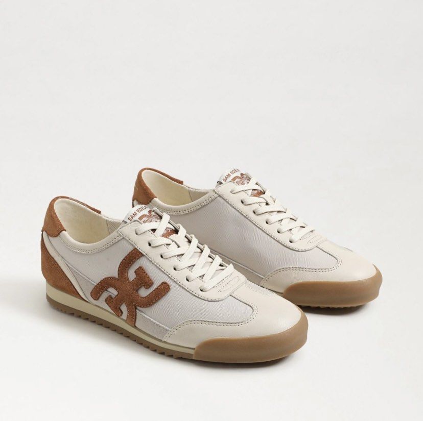 Sam Edelman Low-Top Trainers Cream Brown (Category: Sneakers) located in Manila. Submitted by cleverwater.ba6482 (Listing ID 1464900891, Image 2). Description: - Brand: Sam Edelman New York - Style: Retro-inspired cream and brown sneakers - Material: Durable suede paneling at the toe, heel, and side logo - Comfort: Clean cushioned interior with gold printed insoles - Sole: Textured gum rubber for everyday traction - Versatility: Neutral colorway 