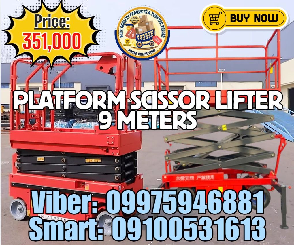 Self-Propelled Mobile Scissor Lift 9m Working Platform (Category: Construction Tools & Equipment) located in Las Pinas. Submitted by livedragon_b3d3a7 (Listing ID 1464865738, Image 1). Description: 📌 Electric Scissor Lift Platform 9 Meters Price: 351,000 🌏 We Can Deliver Nationwide 👉 AP Cargo, LBC & Lalamove (🛳️ Sea /✈️ Air Freight) ✅💯 Guaranteed Seller ✅ High Quality Products ✅💯 Legit Distributor ✅ Complete Documents/Permits ✅ Free Shippin