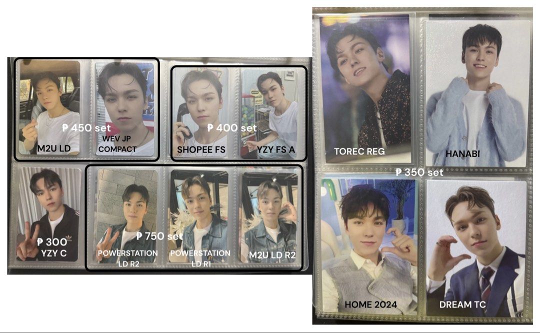 SEVENTEEN Vernon Photocard (Category: K-Wave Merchandise) located in Taguig. Submitted by jihooniesells (Listing ID 1464814600, Image 1). Description: - Includes YZY, lucky draws, and POB sets - Price on photo - 2 weeks DOP 20% nrdp (payo) - DM for specific sets, availability, or questions .