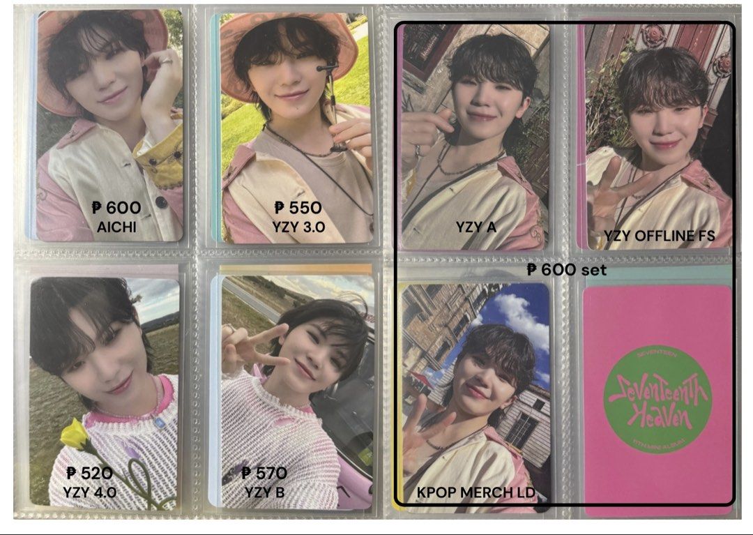 Seventeen Woozi Photocards POB LD Sets (Category: K-Wave Merchandise) located in Taguig. Submitted by jihooniesells (Listing ID 1464814131, Image 1). Description: - Includes YZY, lucky draws, and POB sets - Price on photo - 2 weeks DOP 20% nrdp (payo) - DM for specific sets, availability, or questions .