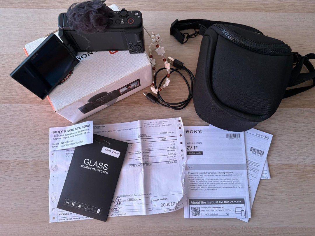 Sony ZV-1F Vlogging Camera with Box and Accessories (Category: Cameras) located in Binan City. Submitted by idlr3 (Listing ID 1464818712, Image 2). Description: - Model: Sony ZV-1F Digital Camera (Black) - Condition: Fully functional, tested, and shooting normally - Purchase Info: Bought from Sony Kiosk Sta Rosa with receipt dated 11/02/2024 - Inclusions: Original box, startup guide, USB-C cable, wind screen, lens cap, carry pouch, beaded wrist s