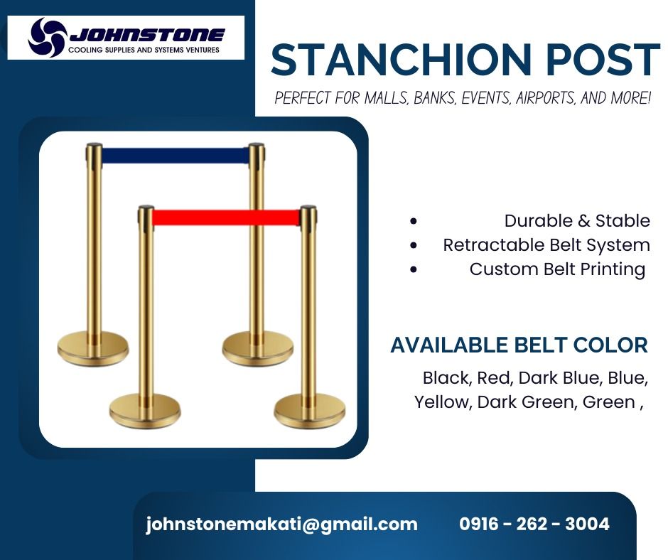 STANCHION POST WITH RETRACTABLE BELT Gold Post (Category: Looking For) located in Makati City. Submitted by johnstone_mkt (Listing ID 1464800383, Image 1). Description: Sale!! Sale!! STANCHION POST 🌏 We Can Deliver Nationwide 👉 AP Cargo, LBC & Lalamove (🛳️ Sea /✈️ Air Freight) ✅ 💯 Guaranteed Seller ✅ High Quality Products ✅ 💯 Legit Distributor ✅ Complete Documents 📩 Message us now for price, specifications, and availability..