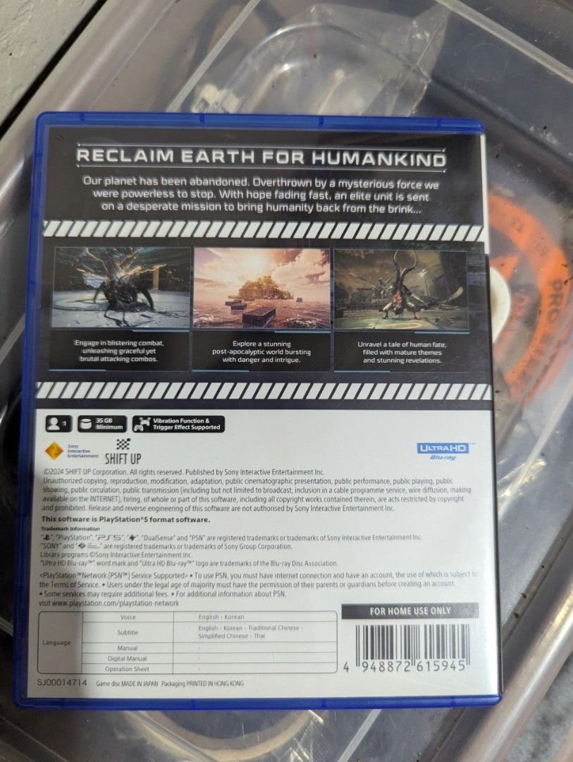 Stellar Blade PS5 Game (Category: PlayStation) located in Manila. Submitted by yonggagotthasauce (Listing ID 1464817614, Image 2). Description: - Game Title: Stellar Blade for PlayStation 5 - Genre: Action combat in a post-apocalyptic sci-fi setting - Condition: Physical disc in original blue keep case - Details: Region code and barcode printed on the back cover - Packaging: Standard retail case packaging 1800 Manila Area thank you and godbless.