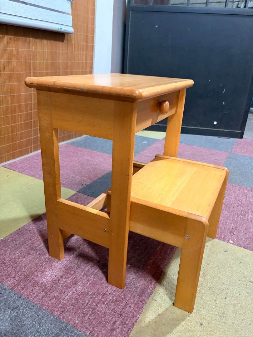 Stepper (Category: Other Home Furniture) located in Meycauayan. Submitted by marygracecasimiro (Listing ID 1464822332, Image 3). Description: SOLID WOOD Step Stool with Drawer & Storage A multifunctional solid wood step stool with a small pull-out drawer and a lower tier that tucks underneath. Price : 2,500 ✅ *SEE VIDEO COMMENT 17L x 11W x 20H inches In VERY good condition 🧡💛.
