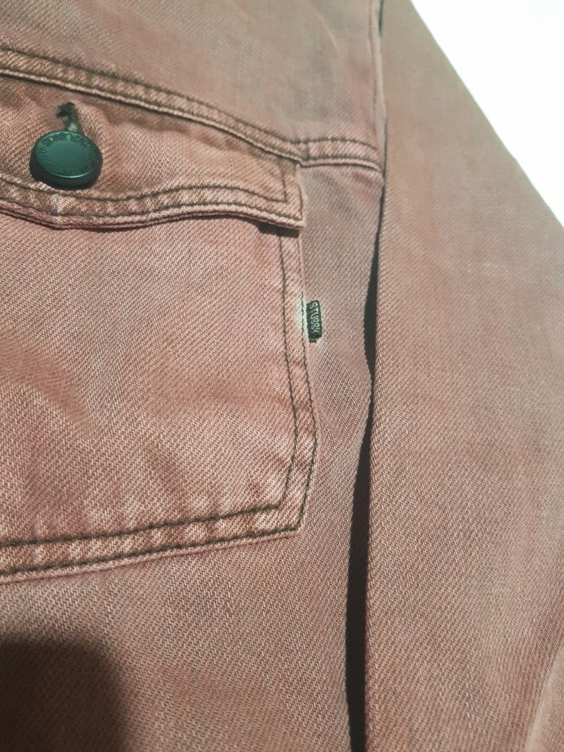 STUSSY DENIM JACKET (Category: Coats, Jackets and Outerwear) located in Manila. Submitted by arttchive (Listing ID 1464924066, Image 3). Description: Stussy Ash red denim polo jacket L on tag Length: 25 Sleeve: 27.5 Width: 21 Color rate: 9/10 Excellent condition ₱4999.00+shipp Available✅.