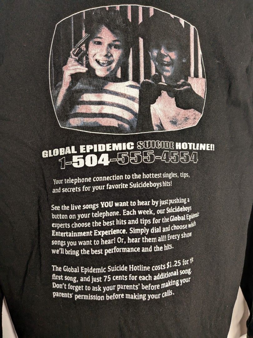 Suicide Boys Global Epidemic Tour (Category: Tshirts & Polo Shirts ) located in Paniqui. Submitted by fndrs.kprs.ph (Listing ID 1464901302, Image 3). Description: Suicide boys Global Epidemic Tour 19x29 (Long Medium) Color rate: 9.5/10 Condition: 9.5/10 No issue.
