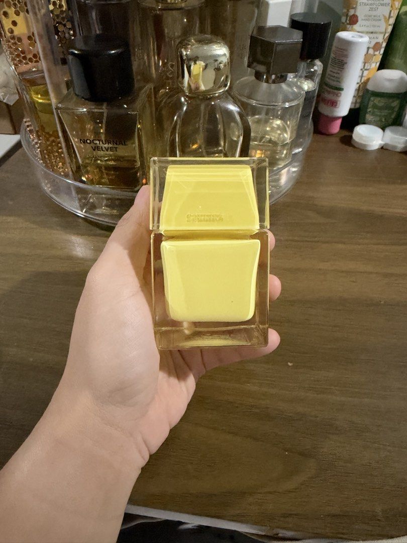 Sunnies Yellow Perfume (Category: Fragrance & Deodorants) located in Quezon City. Submitted by riabdc (Listing ID 1464896617, Image 1). Description: - Sunnies Yellow - Condition: 70% full - Bottle: Vibrant yellow glass with chunky square cap 📍Loc: Visayas, QC.