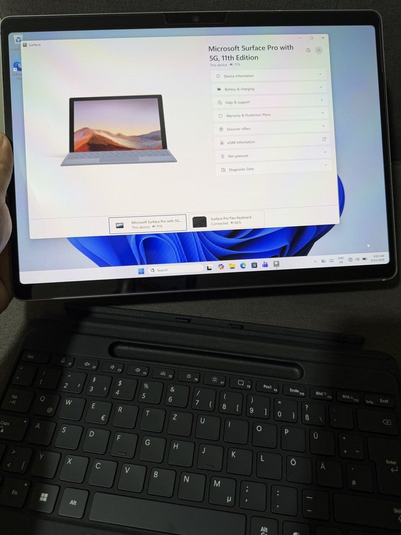 Surface Pro 11 with 5G - Elite/16GB/512GB (Category: Laptops & Notebooks) located in Pasig City. Submitted by technobytes (Listing ID 1464913087, Image 1). Description: • Snapdragon X Elite • 16GB RAM • 512GB SSD Storage • 2880x1920 Resolution • 120 Hz Refresh Rate • Qualcomm Adreno X1-85 GPU • Windows 11 Home 64-bit • Rarely used with only 34 cycle count • 99% smooth NO scratch/dent. Good as new • No Hidden Issue • It comes with MS Flex Keyboard