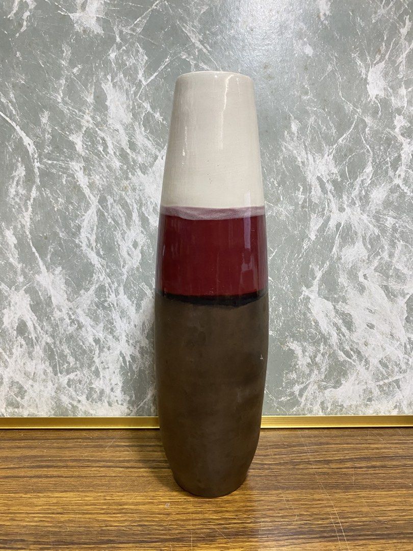 Tall Tri Color Block Ceramic Decorative Vase (Category: Vases & Decorative Bowls) located in Calamba. Submitted by chebvintagedepot (Listing ID 1464818339, Image 1). Description: [B27-01] This vintage cylindrical ceramic vase has a simple tri color blocked design. It has a smooth matte finish with a tactile glazed ceramic surface and a clean, contemporary shape. Suitable for decorative display on a table, shelf, or as a floor vase. Measurements: 