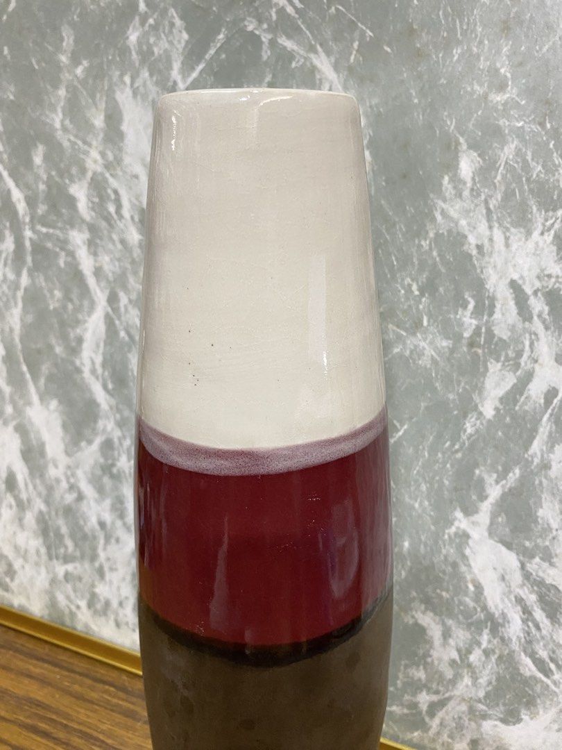 Tall Tri Color Block Ceramic Decorative Vase (Category: Vases & Decorative Bowls) located in Calamba. Submitted by chebvintagedepot (Listing ID 1464818339, Image 2). Description: [B27-01] This vintage cylindrical ceramic vase has a simple tri color blocked design. It has a smooth matte finish with a tactile glazed ceramic surface and a clean, contemporary shape. Suitable for decorative display on a table, shelf, or as a floor vase. Measurements: 