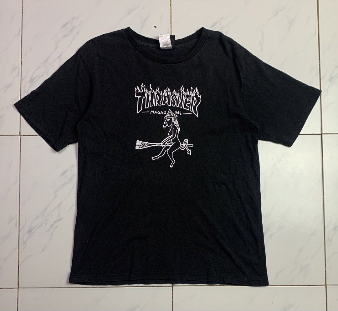 Thrasher broon riding witch (Category: Tshirts & Polo Shirts ) located in Davao. Submitted by frnzy05 (Listing ID 1464827805, Image 1). Description: Thrasher broom riding witch Size - Large on tag Width - 19.5 Length - 26.5 Issues - minimal crack prints and himulmul sa neckline Color rate - 8.5/10 Condition - Still very good 549 + sf.