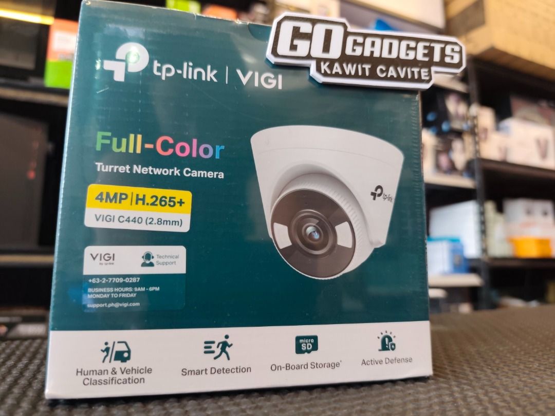 TP-Link VIGI C440 4MP Full-Color Turret Network Camera (Category: Security Systems & CCTV Cameras) located in Cavite. Submitted by jerickher83429 (Listing ID 1464865821, Image 1). Description: - Brand new & factory sealed straight from the store - 4MP high-resolution camera with H.265+ video compression - 24/7 Full-Color recording for clear night and day footage - Smart Detection with built-in human and vehicle classification - Active defense cap
